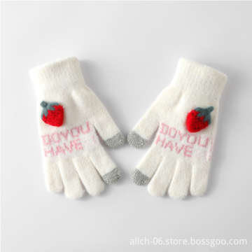 ALLCH Autumn Winter Thickened Touch Screen Chrysanthemum Embroidery Warm Gloves