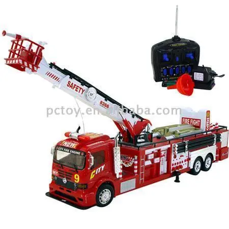 R/C Fire Engine With Aerial Ladder W/Light and Sound,Spouting Water