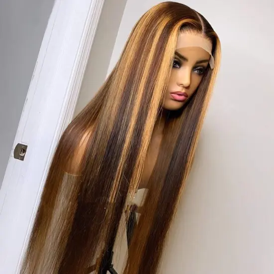 Cuticle Aligned Human Hair Wigs Brown High Lights Brazilian Human Virgin Hair Wig With Baby Hair HD Transparent Lace Front Wigs