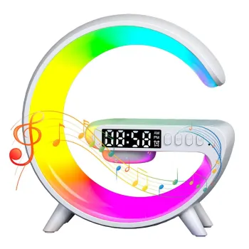 Cordless G-Shaped LED Lamp with Wireless Charging, Speaker, and Alarm Clock