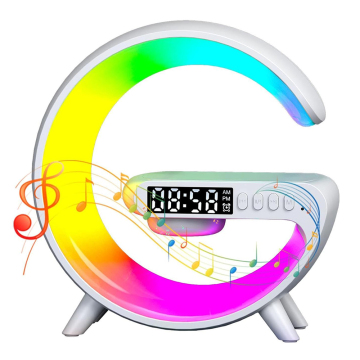 Cordless G-Shaped LED Lamp with Wireless Charging, Speaker, and Alarm Clock