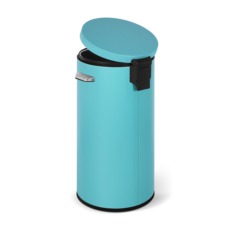 blue trash can