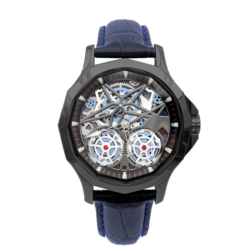 Relógio de quartzo de esqueleto de aço inoxidável personalizado