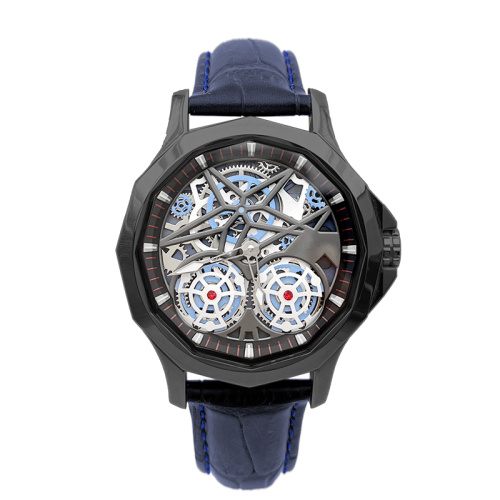 Montre de quartz de rotation squelette en acier inoxydable personnalisé