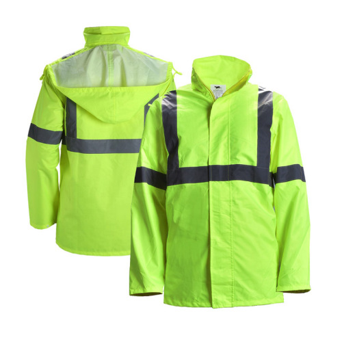 High Visibility Rain Jacket Wholesale 300d Oxford PU Coated Class-3 HiVis RainCoat Factory