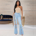 Women's Fashion Bandage Bell Bottom Denim Pants