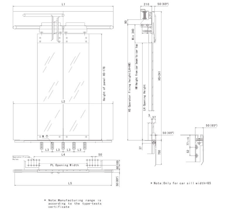 Two Panels Centre Opening Full Glass Car Door-drawing