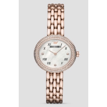 Reloj de cuarzo para mujer de acero inoxidable y oro rosa delgado de 30mm con bisel de cristal completo esfera de nácar Natural Número romano Vintage Me