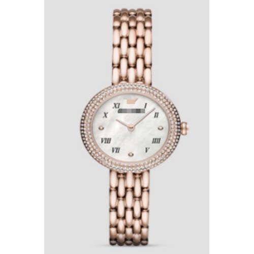Reloj de cuarzo para mujer de acero inoxidable y oro rosa delgado de 30mm con bisel de cristal completo esfera de nácar Natural Número romano Vintage Me