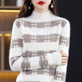 Colour blocked vertical pit striped half turtleneck top