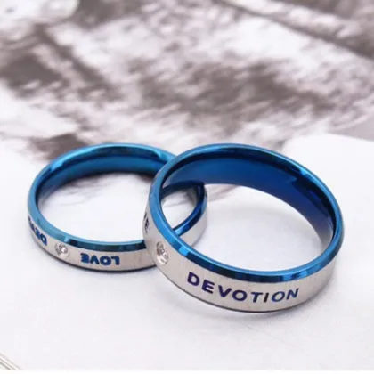 Stylish Blue Stainless Steel Couple Rings: Perfect Wedding Promise Engagement Jewelry