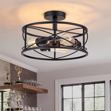 Vintage Round Iron Flush Mount Ceiling Lamp