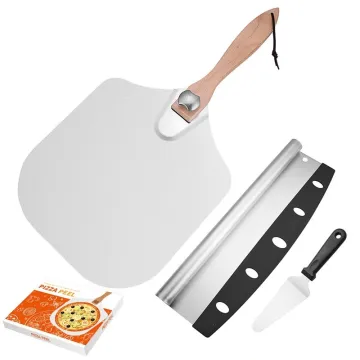 Pizza Accessories Metal Pizza Peel 12 Inch with Pizza Cutter and Spatula, Pizza Paddle with Foldable Wooden Handle