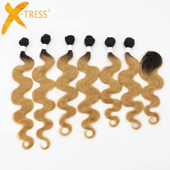 2018 New 6 Bundle + 1 Closure Ombre Color Human Hair Bundles With Closure Brazilian Hair Extensions