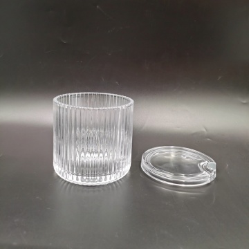 キャンドル用のシンプルなスタイルの透明なクリスタルリブガラス瓶