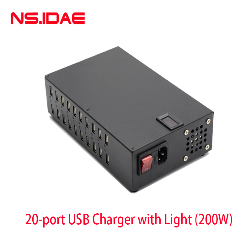 Chargeur intelligent de 20 ports avec lumières 200W