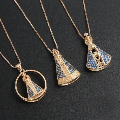 18k Gold Plated Virgin Mary Zircon Micro-Inlaid Necklace