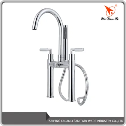 Golden Plated Brass Triangle Handle Deck Mount Tub Faucet with Telephone Hand Shower