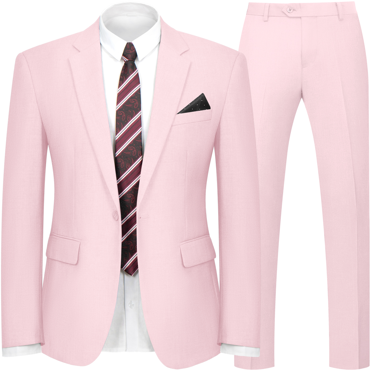 WYWK 2 Piece Men's Suit Wedding Party-Light Pink-XL