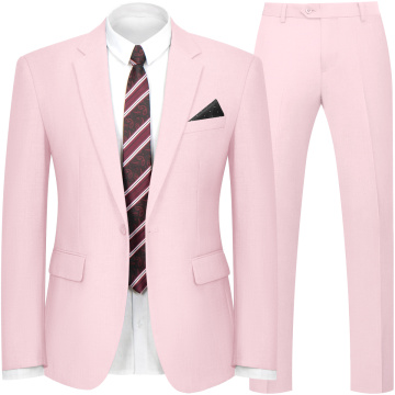 WYWK 2 Piece Men's Suit Wedding Party-Light Pink-XL