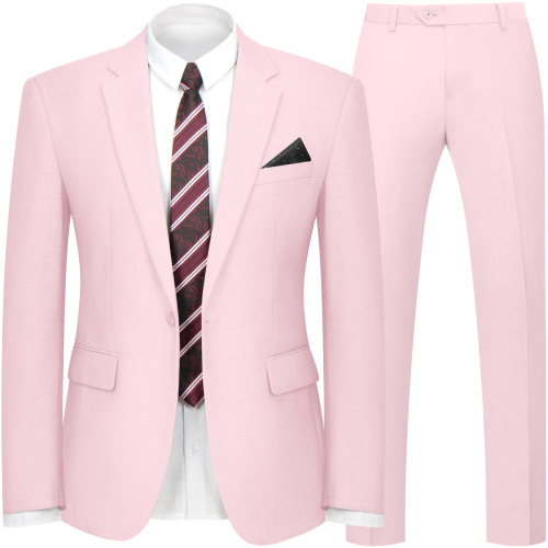 WYWK 2 Piece Men's Suit Wedding Party-Light Pink-XL