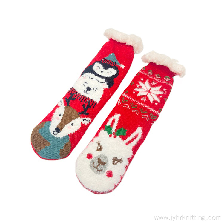 Christmas Custom Warm Fuzzy Fleece Cute Slipper Socks