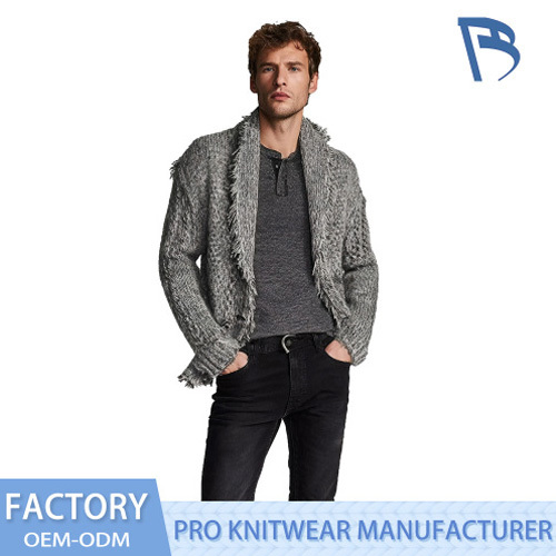 Cárdigan con cuello chal y flecos de piedra jaspeada