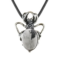 Howlite 13X18mm Cabs Antique Silver Alloy Spider Pendant Necklace 45cm Black Cord