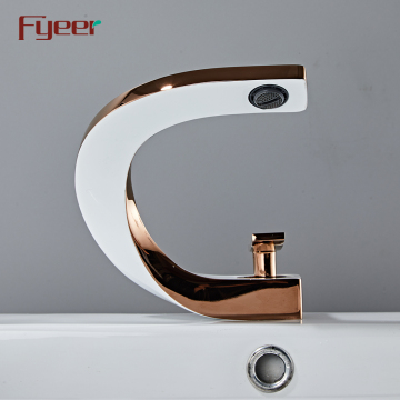 Fyeer New White and Rose Gold Bathroom Basin Faucet