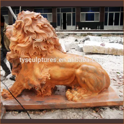 Western sunset red marble lion sitting lion decorative outside the gate