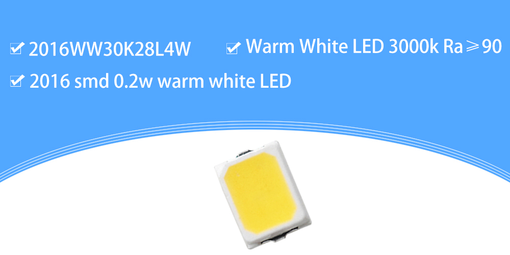 2016WW30K28L4W Ra90 LED 2016 SMD 0.2W Warm White 2900-3100K High CRI LED