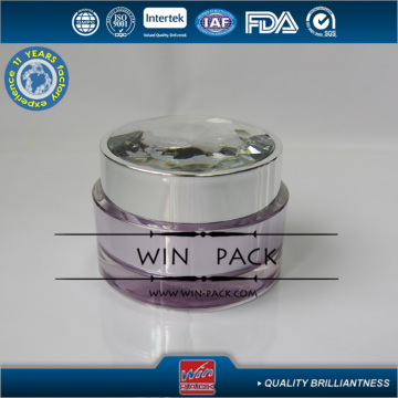 Round type acrylic cream jar with shiny silver cap and crytical top,high quality jar