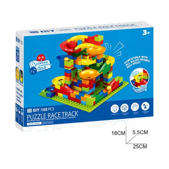 168pcs Creative DIY Plastic Building Blocks Race Ball Track - 3 in 1 Cartoon Rolling Toy for Kids