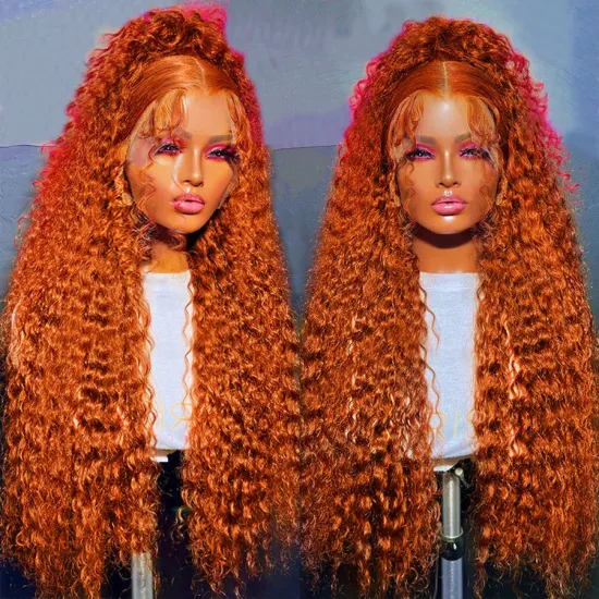 40 Inch Curly Deep Wave Full Lace Human Hair Wig - Orange Ginger Curly Lace Front Silk Top Wig