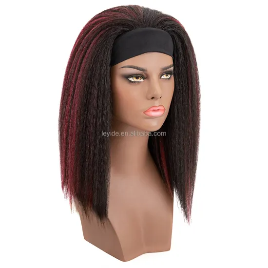 AliLeader Ombre Yaki Style Straight Heat Resistant Fiber Synthetic Wigs wIth Headband For Black Women