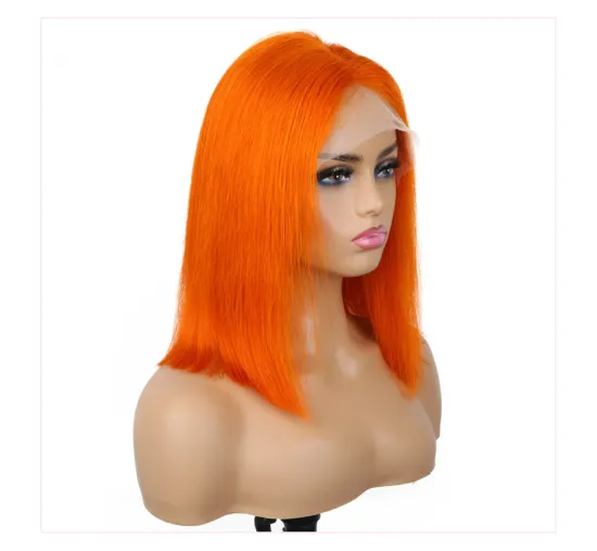 highlighted orange bob human hair full lace wig,  ginger orange colored bob human hair lace wig for sale