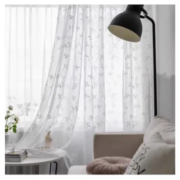 Easy-to-Install Simple Design Embroidered Voile Tulle Sheer Curtains for Windows