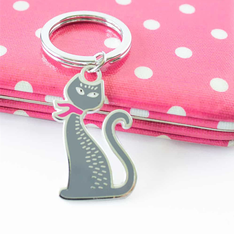 Metal Cat Enamel Keychain