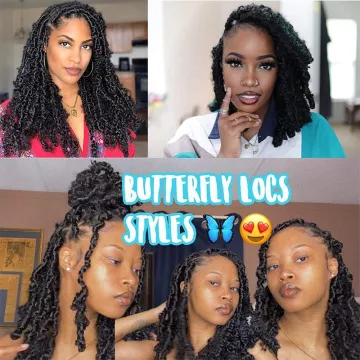 Butterfly Locs Crochet Hair 12" Distressed Faux Locs Crochet Hair Pre looped Natural Messy Butterfly Bob Locs Pre-twisted Braids