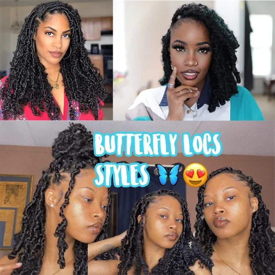 Butterfly Locs Crochet Hair 12" Distressed Faux Locs Crochet Hair Pre looped Natural Messy Butterfly Bob Locs Pre-twisted Braids