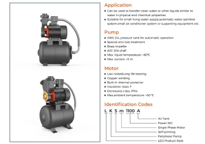 LEO 1.5 Hp Household Booster Pump - 100% Copper Wire, Automatic Self-Priming Peripheral Electric Water Pump