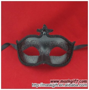 Beautiful party mask solid color in all black glitter with black stone