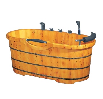 Chinese Wholesale Garden 5 Tap Accessories Massage Teak Wooden Freestanding Bathtub