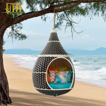 Beach Side Patio Wicker Rattan Egg Hanging Pod Chair for Hotel Furniture