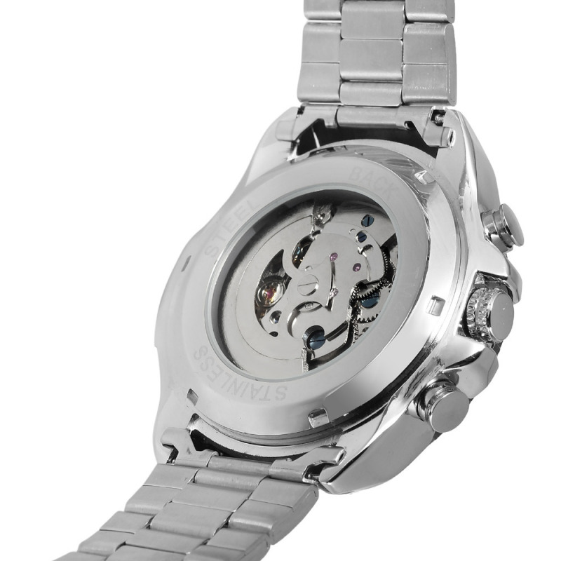 Customizable Logos Men's Skeleton Mechanical Watch with Full Stainless Steel and Automatic Wind Mechanism
