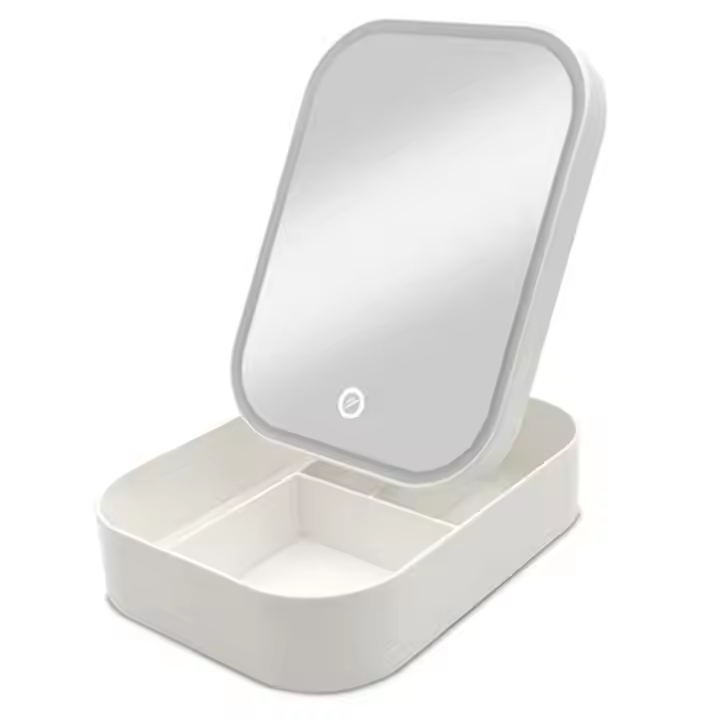 Espejo de maquillaje de pantalla táctil de LED plegable