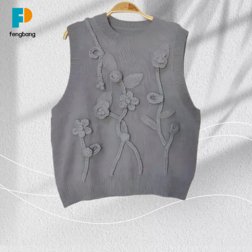 Premium Gri Sanatsal Dokulu Örme Bluz