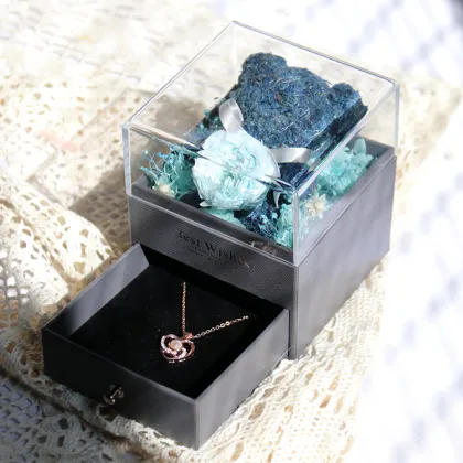 Eternal Rose Jewelry Box: Valentine's Day Gift with David Austin Rose and Mini Bear Toy