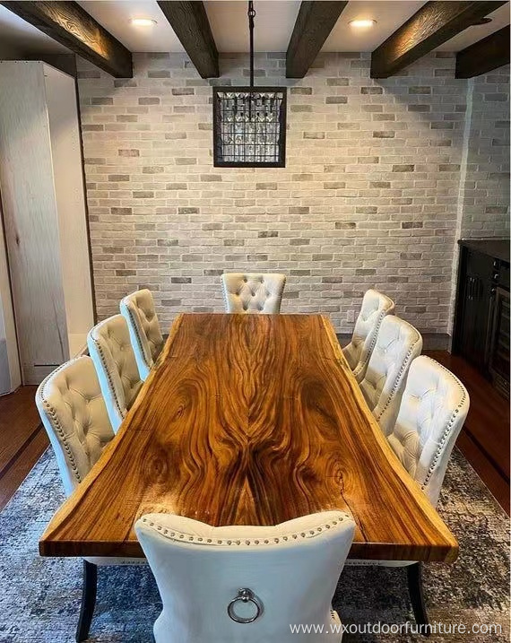 Modern Factory Price Wooden Kitchen Furniture Live Edge Slab Solid Walnut Wood Dining Restaurant Table