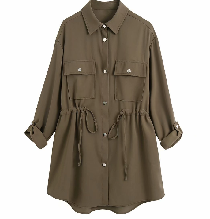 Women's New Lapel Waist drawstring Coat